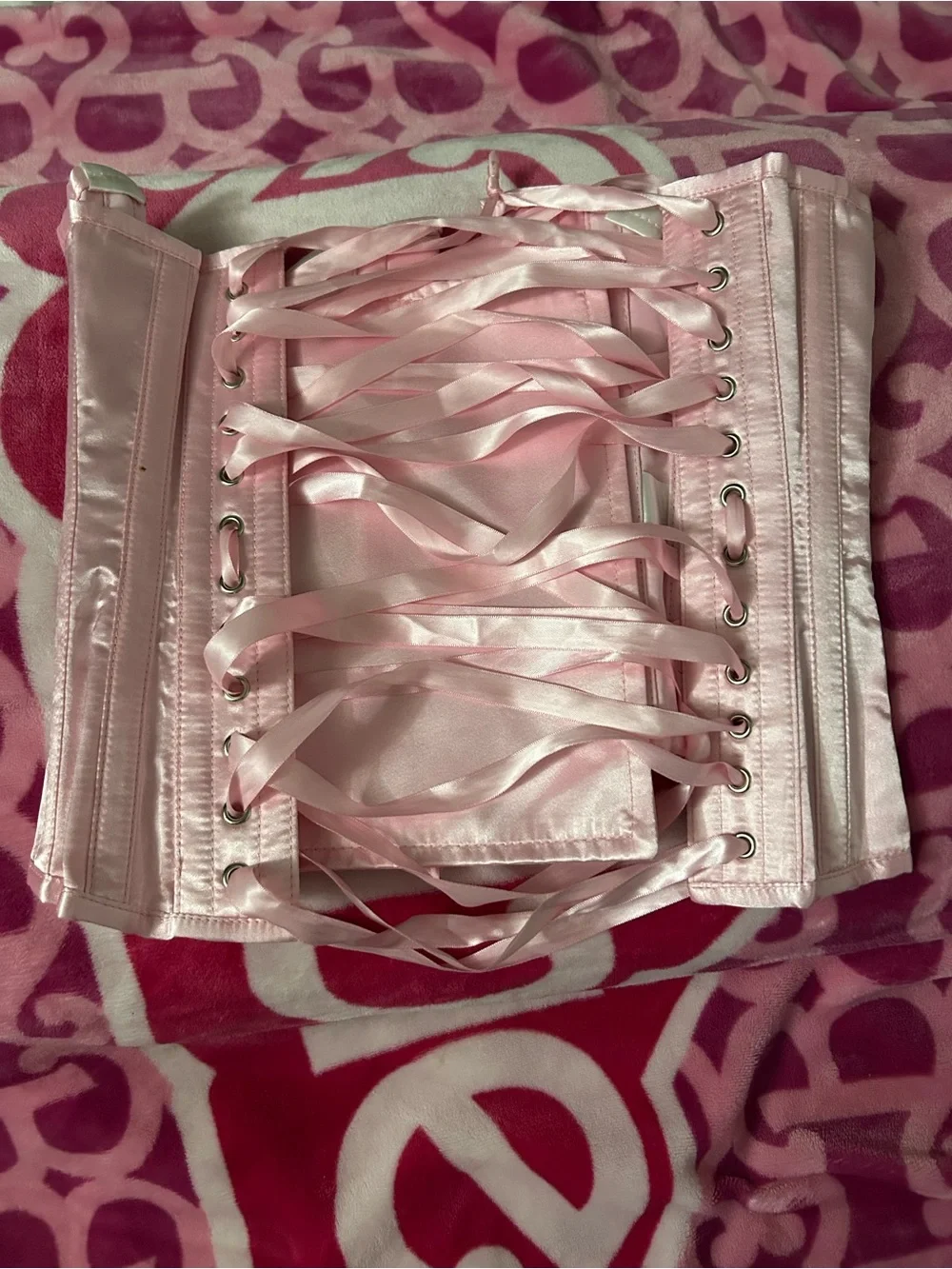 Source Unknown Pink Satin Lace-Up Waist Cincher